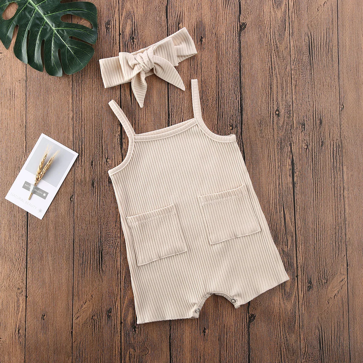 Baby Bodysuits for girl  2020 Baby Summer Clothing Infant Newborn Baby Girls Boys Sleeveless Romper Ribbed Solid Pocket Jumpsuit With Headband Bamboo fiber children's clothes Baby Rompers