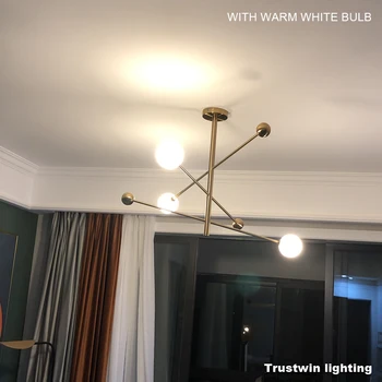 

European Simple LED Chandelier Light Post Modern Iron Glass Ball Golden Hanging Chandelier Lamp Light LED Bulbs Semiflush Mount