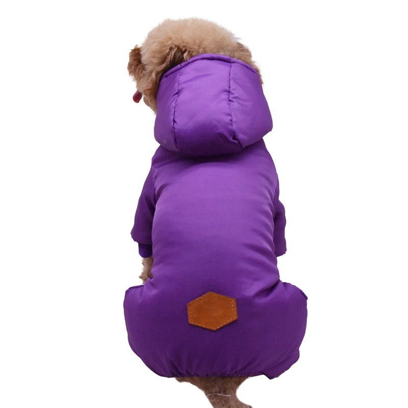 Зимний флисовый комбинезон маленькая собака щенок пальто костюм для животных 4 брюки с широкими штанинами ветрозащитная теплая толстовка с капюшоном для собаки, Костюмы - Цвет: Purple