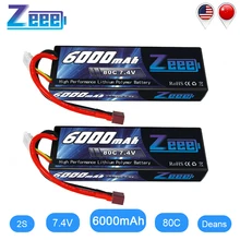 2 шт. Zeee RC LiPo батарея 6000 мАч 2S 80C LiPo 7,4 В с декантами T Разъем для RC автомобиля грузовик Танк Losi Traxxas Slash Truggy