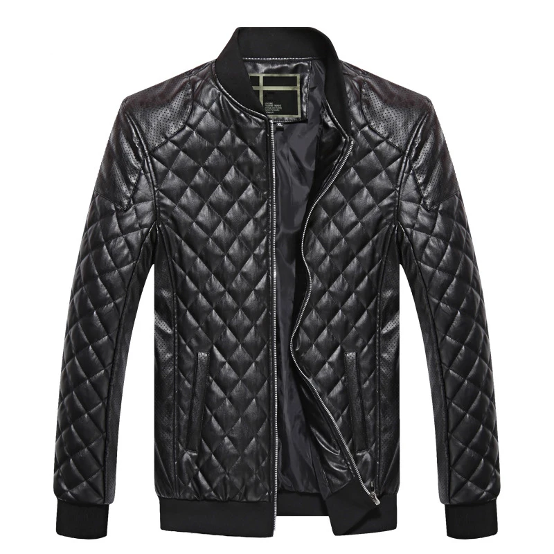 Зимние мужские кожаные куртки и пальто с хлопковой подкладкой, мужские ветровки, кожаная куртка-бомбер, новая мотоциклетная одежда 1519 - Цвет: Black