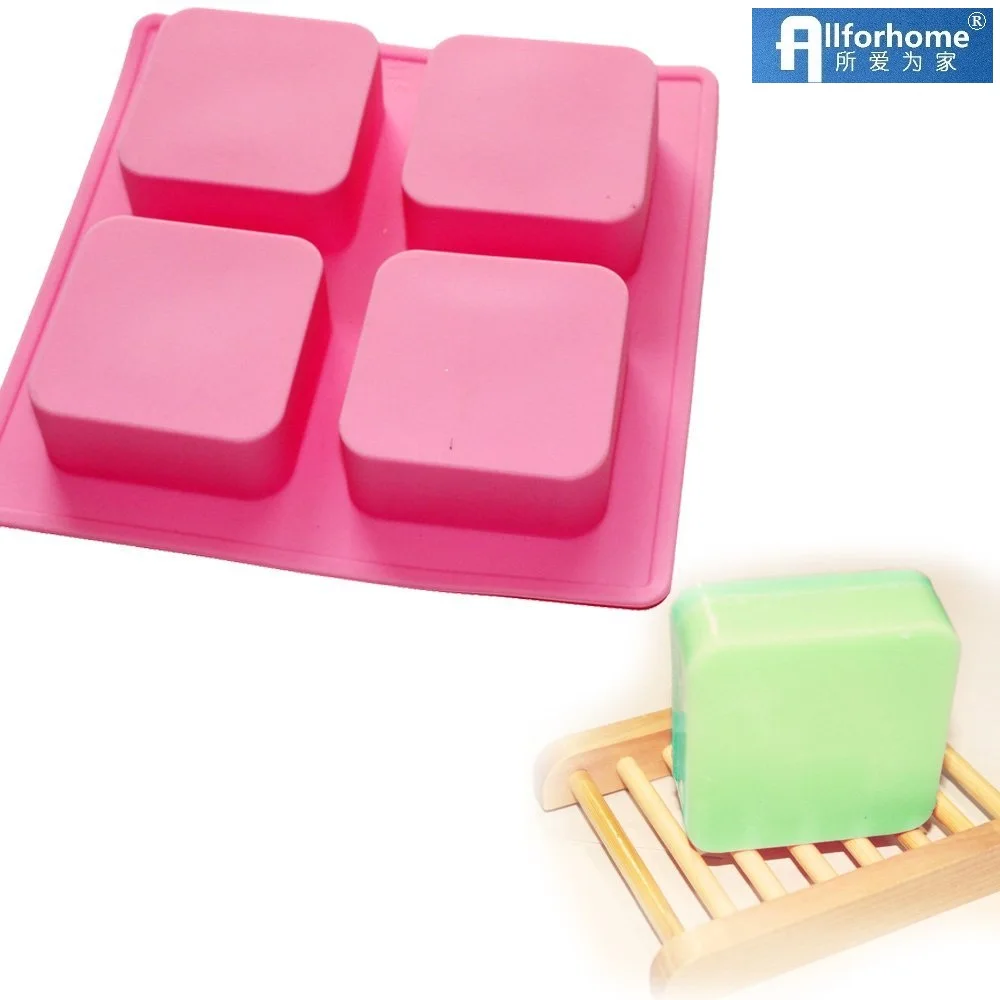 4 Cavity Basic Plain Square Silicone Soap Mold Soap Making Mold Muffin