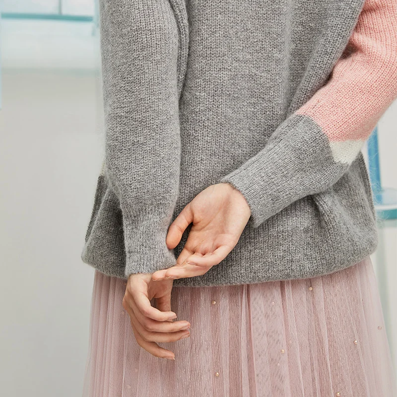 Vero Moda женский Винтажный стиль Morandi сращивание хлопок шерстяной свитер | 319413534