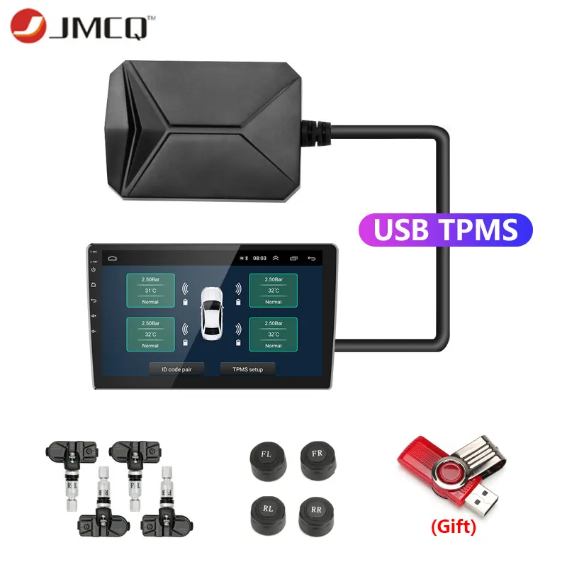 Система контроля давления в шинах JMCQ USB TPMS дисплей сигнализация 5 В внутренние