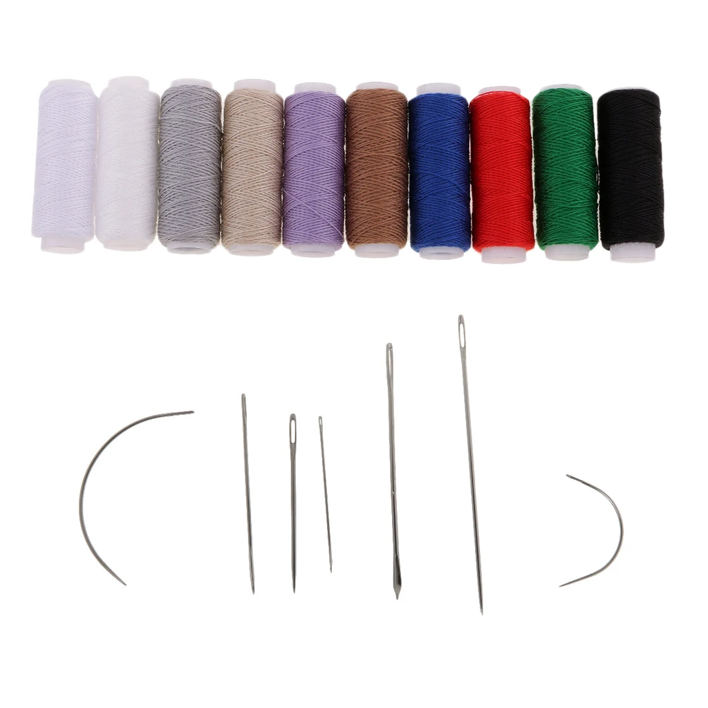 Upholstery Repair Kit 10 Pieces Extra Strong Jeans Thread & 7Pcs Upholstery Carpet Leather Curved Needles Set
