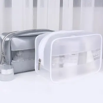 

PVC Silver White Transparent Makeup Bag Toiletry Tool Pouch Waterproof Install Makeup Brush Jelly Fashion Female Bag