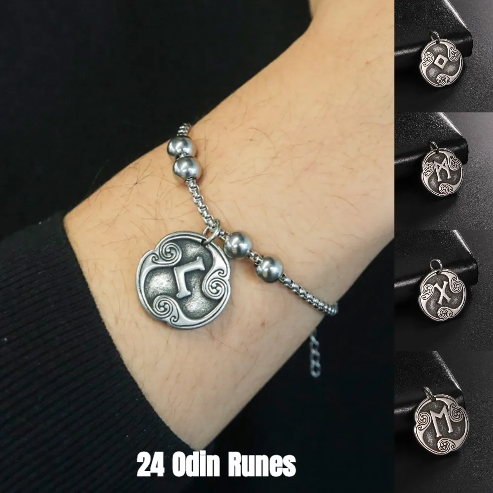2022 Odin Runes скандинавские буквы шармы браслет из нержавеющей стали Futhark Futhorc