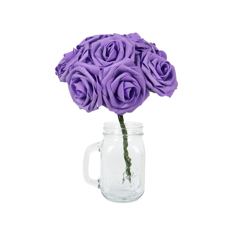 25 шт. Искусственные цветы розы из пены для свадебного украшения домашнего декора подарок на день Святого Валентина 7 см цветок 25,5 см букет невесты - Цвет: Purple