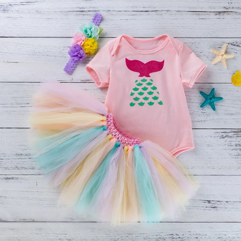 

0-24M Hand Made Beautiful Baby Girls Clothing Sets Birthday Party Ball Gown Sets Toddler Girl Rainbow Tutu and Bodysuit Sets