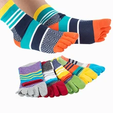 

5 Pairs/Lot Mens Summer Cotton Toe Socks Striped Contrast Colorful Patchwork Men Five Finger Socks Free Size Basket Calcetines