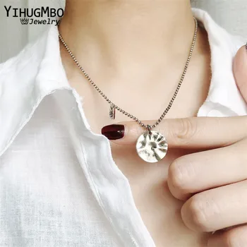 

YIHUGMBO Irregular Round Pendant Necklace 925 Sterling Silver Jewelry Simple Design Collar Chokers Korean Statement Necklace New