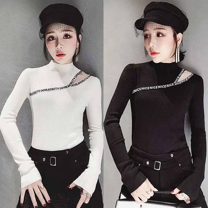 Autumn European Style Sweaters Slim Half-high Collar Long-sleeved knit Bottoming Jumper Pull Clothes