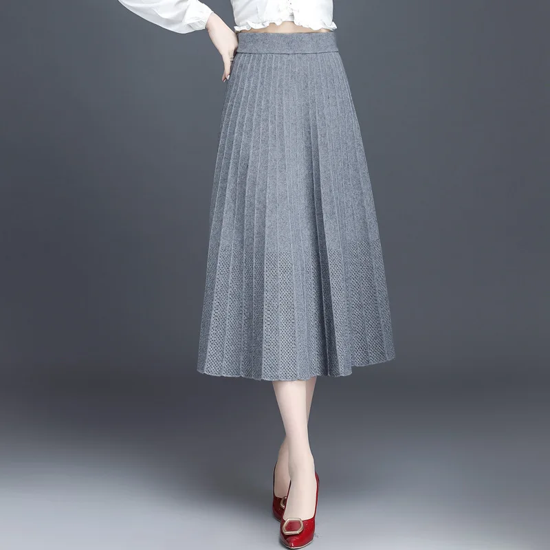Azr7703 gray Faldas mujer moda новая длинная юбка женская осенняя и зимняя юбка с надписью Женская трикотажная шерстяная плиссированная юбка Толстая Jupe femme - Цвет: Azr7703 gray