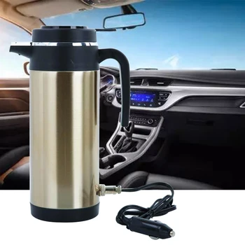 

Hot 1200ml 12V 24V Coffee Travel Stainless Steel Home Handle Car Water Kettle Insulated Lid Electric Cup Portable Keep Warm