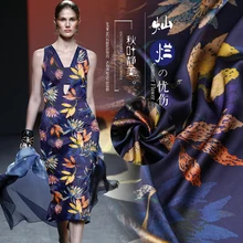 Печатный шелк стрейч-сатин 118 см Ширина 19 momme/чистый шелк Ткань для шитья платьев эластичный атлас Модифицированная шелковая пряжа