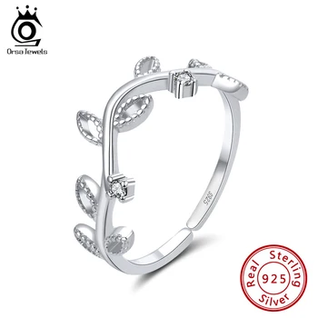 

ORSA JEWELS 100% Pure 925 Sterling Silver Rings Leaf Pattern Adjustable Size For Women Ring Birthday Party Jewelry Gift SR143