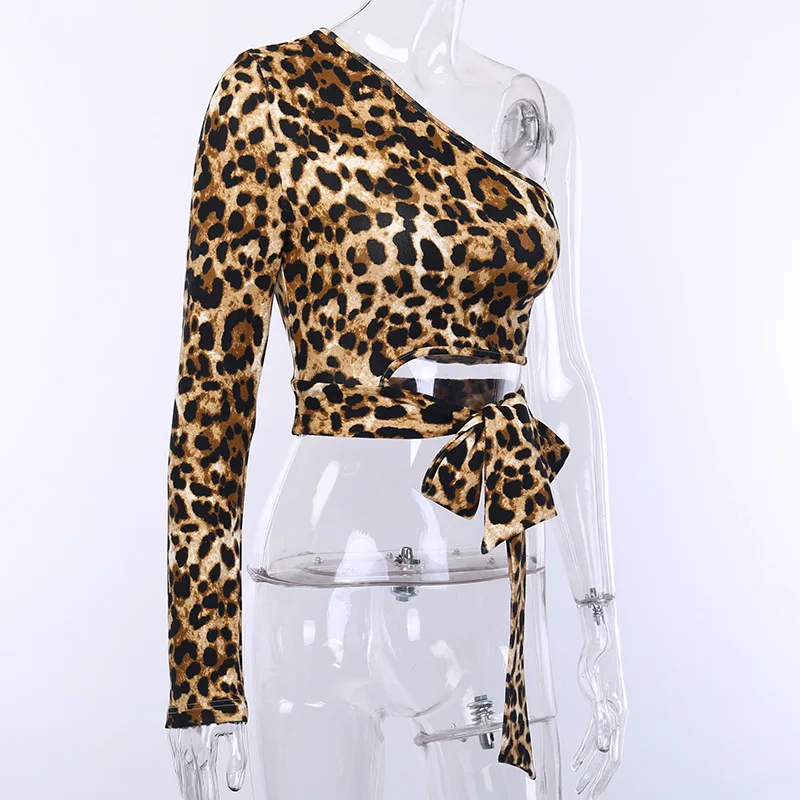 Sexy Crop Tops Hollow out Leopard Print 