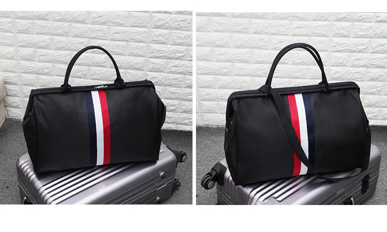 TUUTH Korean Stripe Handbag Foldable Duffle Bags Travel Sports Fitness Bag Luggage Bag Men And Women Large Capacity Travel Bag