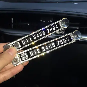 

Car Ornaments Rhinestone Sucker Car Temporary Stop Magnetic Phone Number Parking Card Plate Interior Accessories