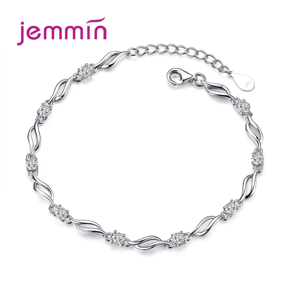 Simple AAA Zircon Stone Paved Link Chain Bracelet 925 Sterling Silver Clear and Purple Crystal Casual Daily Jewelry for Ladies