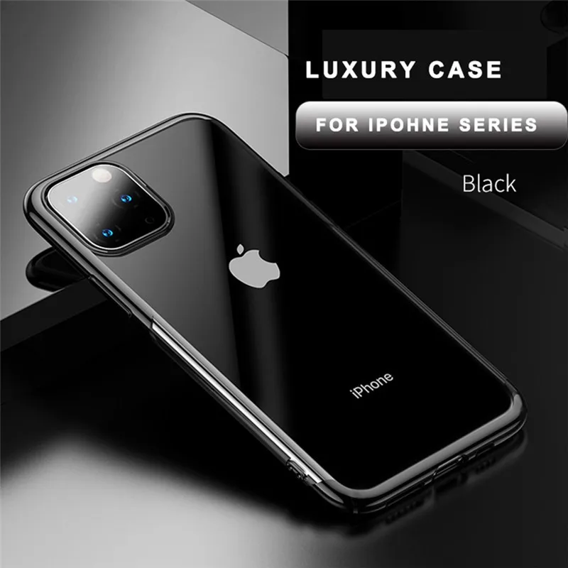Черный Lovebay Гальванизированный прозрачный мягкий ТПУ чехол для iPhone 11 Max 7 8 6 6s Plus X 11Pro XS Max XR прозрачный крутой задний Чехол Fundas - Цвет: Черный