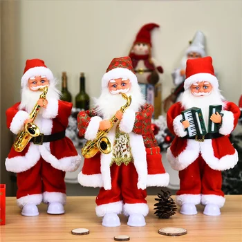 

2021 Christmas Decoration Blow Saxophone Red Electric Santa Children Gift Christmas Children Gift Doll New Year Decoration 33 Cm