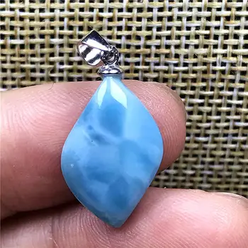 

Real Natural Blue Larimar Necklace Pendant For Woman Man Crystal 18x12x5mm Beads 925 Silver Dominica Water Pattern Stone Jewelry