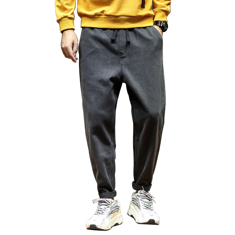 costume Straight Pocket Haren trouser Fashion Black Retro Denim Men Harajuku Harem Pants Loose Leisure stitch washed jean