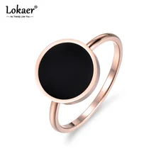 Lokaer-Anillo de boda Vintage minimalista para mujer, Color oro rosa, piedra acrílica redonda, anillos de acero inoxidable 316L, joyería R17041