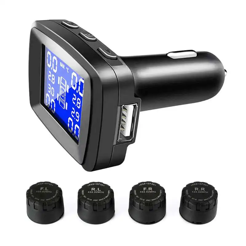 

Tpms Tire Pressure Monitoring System With Usb Socket In Monitor, Cigarette Lighter Plug Universal Wireless Car Alarm System Lcd