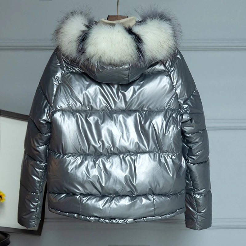 URSPORTTECH Winter Jacket Women Parka Fur Collar Glossy Puffer Jacket Winter Coat Women Plus Size Cotton Padded Jackets Outwear
