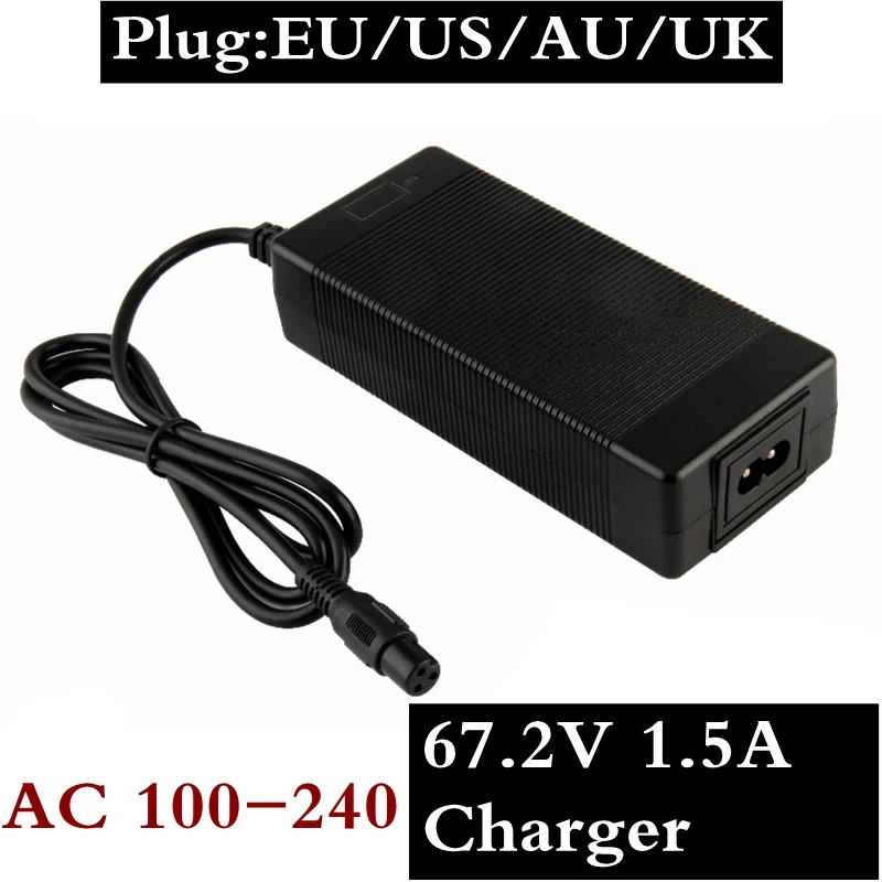 

16S 67.2V 1.5A Lithium Battery Charger For Electric Bike 60V Li-ion Battery Charger 3P GX12 Connector