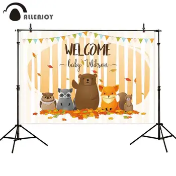 

Allenjoy Autumn Event Curtains Flags Stripe Leaves Bears Fox Squirrel Owl Safari Party Wall Decor Baby Shower Cartoon Banners