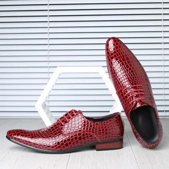 

Business Leather Shoes for Men 28CM Plus Size PU Pointed Men's Non-slip Lacing Leather Shoes Autumn Men's Height Shoes Red Blue