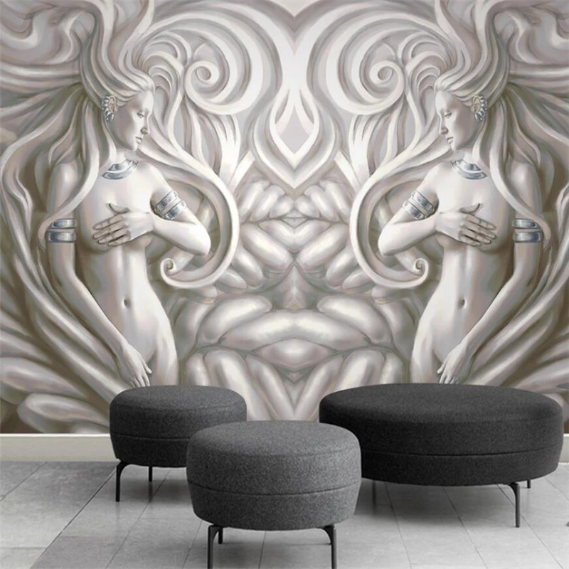 Beibehang-European-relief-beautiful-sculpture-modern-fashion-3D-TV-background-wall-custom-large-mural-green-wallpaper (2)