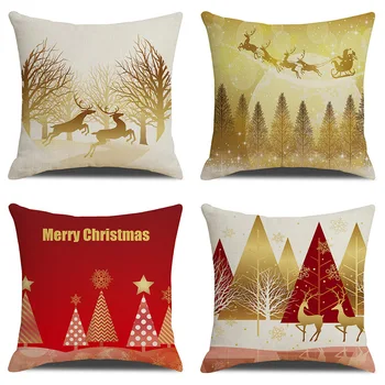 

Christmas New Golden Elk Snow Digital Print Throw Pillow Linen Back Cushion