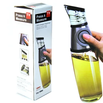 

500ml Measurable Press Type Oil Pot Transparent Glass Oil Bottle with Scale Health Control Scale Oil Bottle Kitchenware