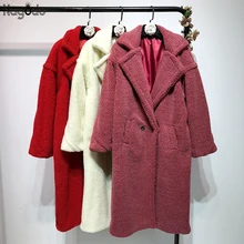 Nagodo/белое пальто-Тедди зимнее пальто с длинными рукавами и воротником-стойкой, Женское пальто из искусственного меха Повседневная широкая талия, большие размеры