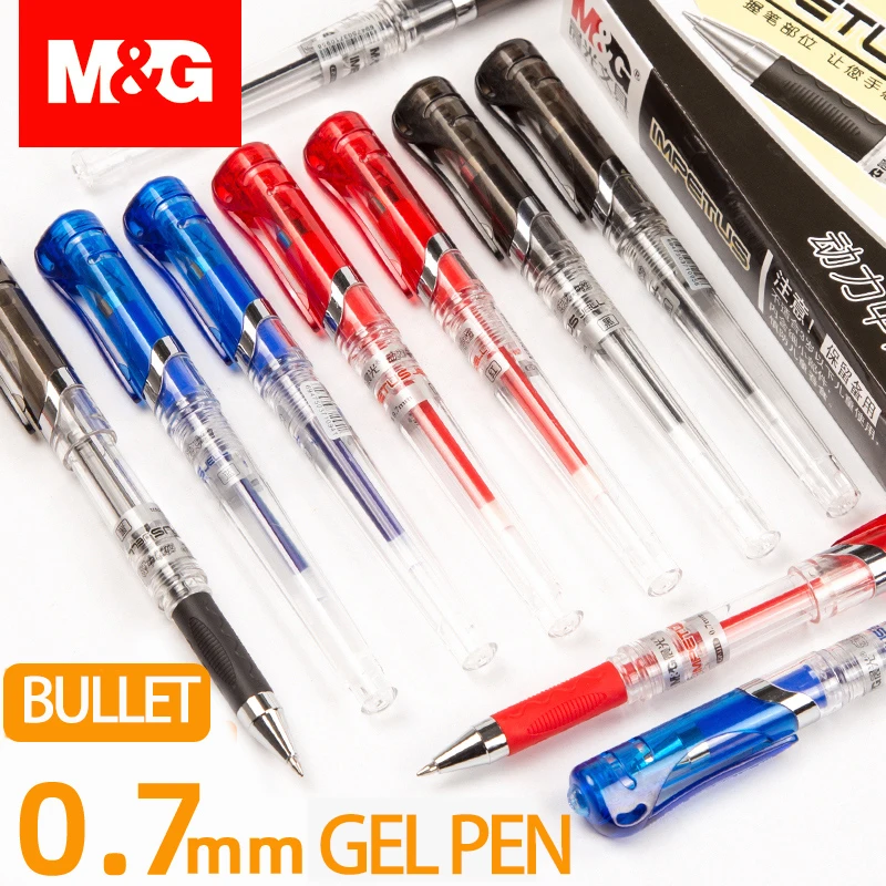 M&G Classic Black Red Blue 0.7mm Big Capacity Rollerball Pen Gel Pen with Refills Fast Drying Student Writing Stationery