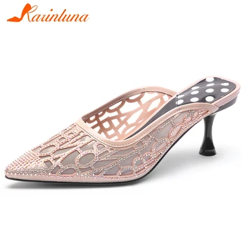 

Karinluna New Design High Quality Strange Style Summer Pumps Mules Shoes Woman Pointed Toe Slip-On Crystal Pumps Women