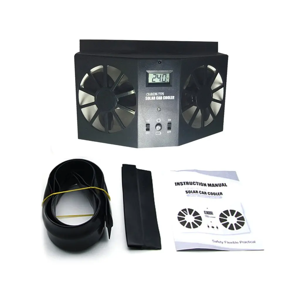 

2 Cooler Car Solar Powered Exhaust Fan Car Gills Cooler Auto Ventilation Fan Dual-mode Power Supply High-power Fan