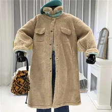 Пальто женское Элегантные пушистые пальто из овечьей шерсти, женские зимние толстые контрастные цвета, шерстяная подкладка, длинное пальто, мотоциклетная куртка, хорошее качество, паркикуртка женская зимняя,дублёнка же