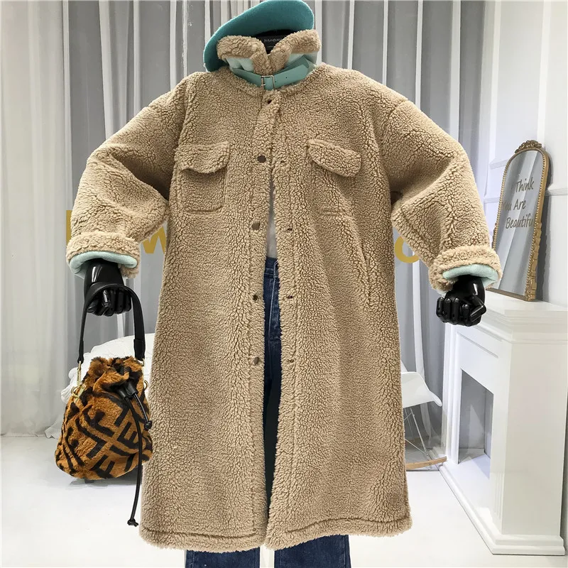 пальто женское Элегантные пушистые из овечьей шерсти женские зимние толстые