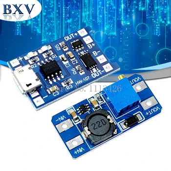 

Micro USB 5V 1A 18650 TP4056 Lithium Battery Charger Module Charging Board With Protection + MT3608 2A DC-DC Step Up Converter