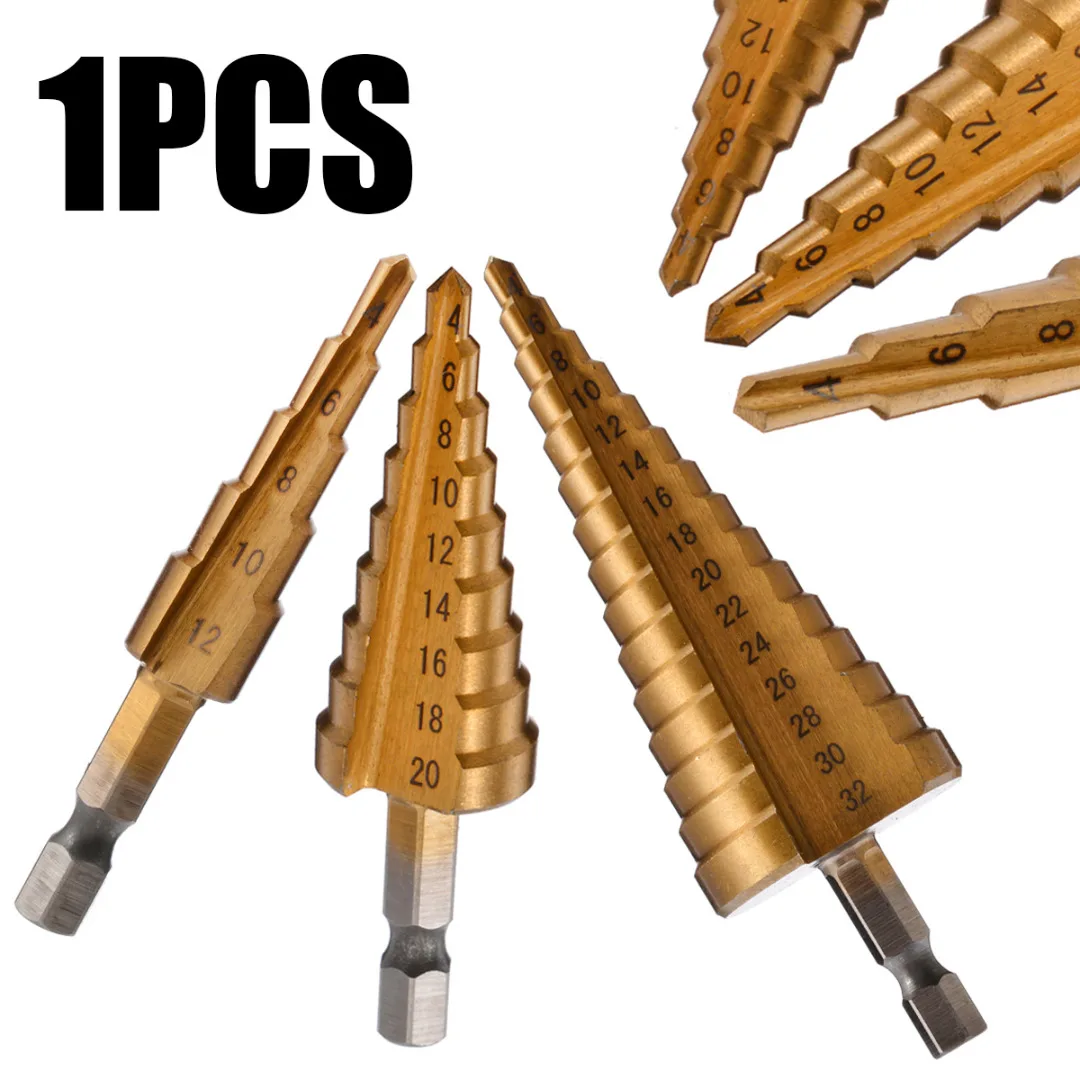 1pc HSS Step Cone Drill Bit Set Titanium Coated Woodworking Hole Milling Cutter 4-12/4-20/4-32mm