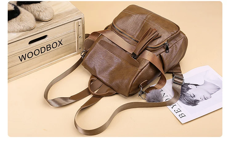 RanHuang New Arrive Women Fashion Backpack Soft Leather Backpack Tassel Travel Bags School Backpack For Girls Black A1672