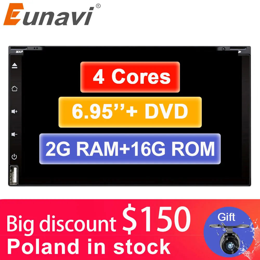 Clearance Eunavi universal 2 Din android 7.1 car dvd player 2GB RAM 16GB ROM 2din Autoradio gps navigation bluetooth wifi usb free camera 0 Clearance Eunavi universal 2 Din android 7.1 car dvd player 2GB RAM 16GB ROM 2din Autoradio gps navigation bluetooth wifi usb free camera 0