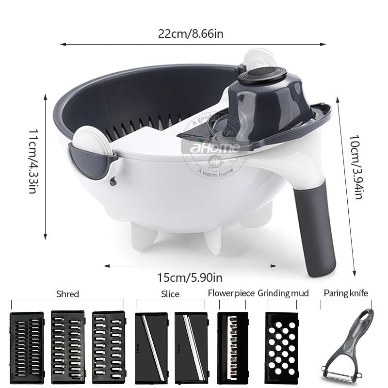 Pаспродажа Ручной слайсер миска дуршлаг устройство резки овощей и фруктов кухонный гаджет мандолин измельчитель Терка с вращением сливной корзина дл...