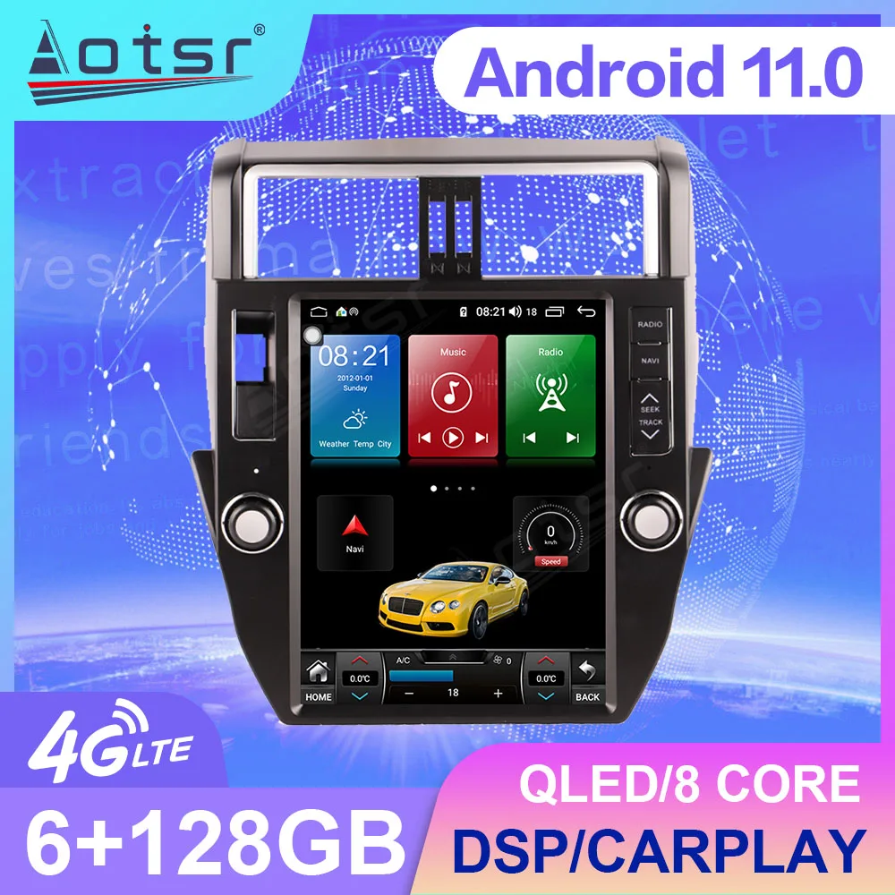 128G Android 11 Tesla стиль для Toyota Land Cruiser Prado 150 2012 -2017 автомобильный Радио мультимедийный