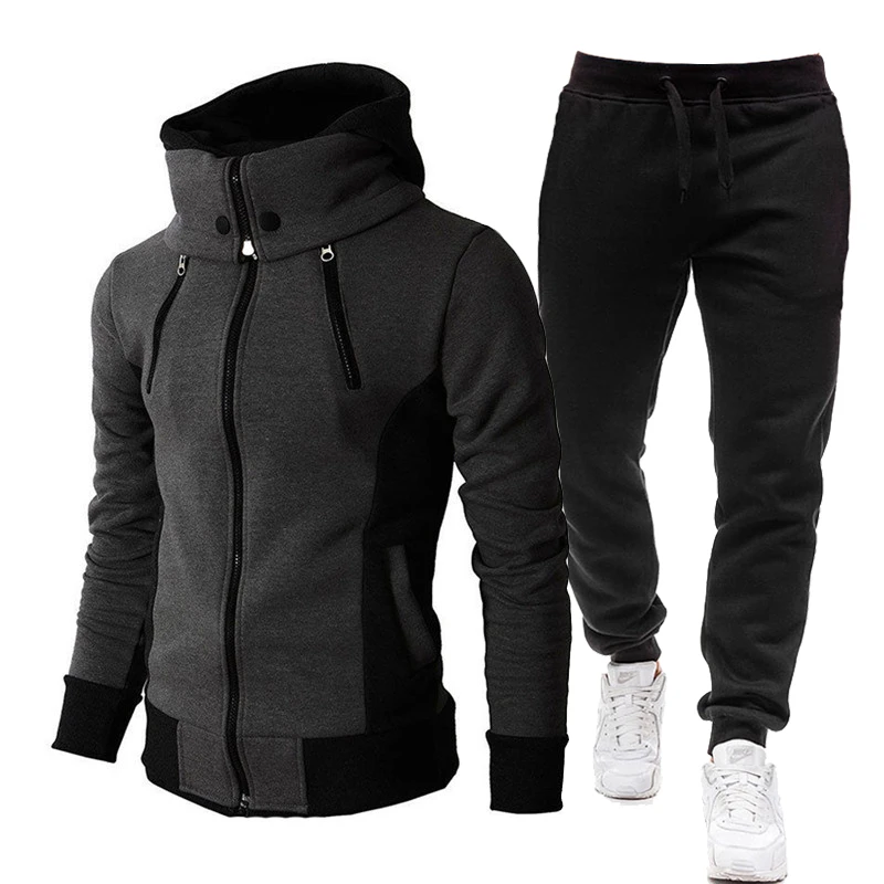 Autumn Winter Tracksuit Men Suits Casual High Callor Hoodie + Pant Sportswear Male Warm Zipper Sweatshirts Jacket Two Piece Set